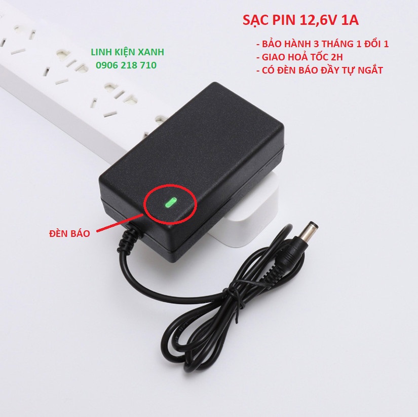 Sạc pin lithium 12.6v 1a li-ion, sạc pin 18650, chuyên sạc pin li-ion 10.8v - 12v,sạc máy khoan tay