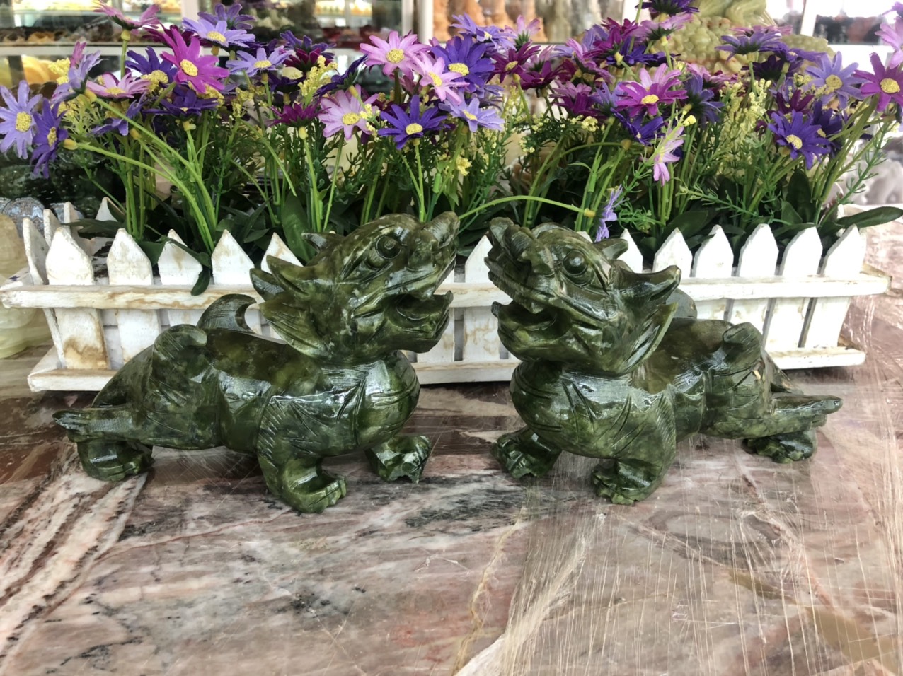 Cặp tỳ hưu phong thủy đá ngọc ấn độ - dài 17 cm
