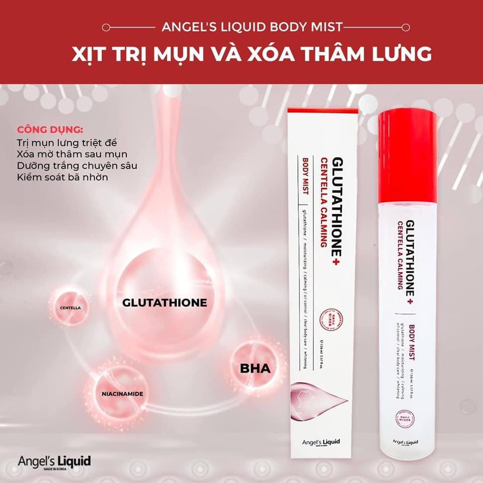 Xịt Trị Mụn Lưng Trị Thâm Sau Mụn Angel's Liquid Glutathione+ Centella Calming Body Mist