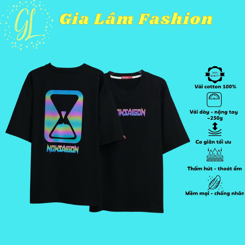 Áo thun phản quang, áo thun tay lỡ form rộng Nowsaigon size 40-75kg hàng cao cấp nam nữ đều mặc được Gia Lâm Fashion PQ13