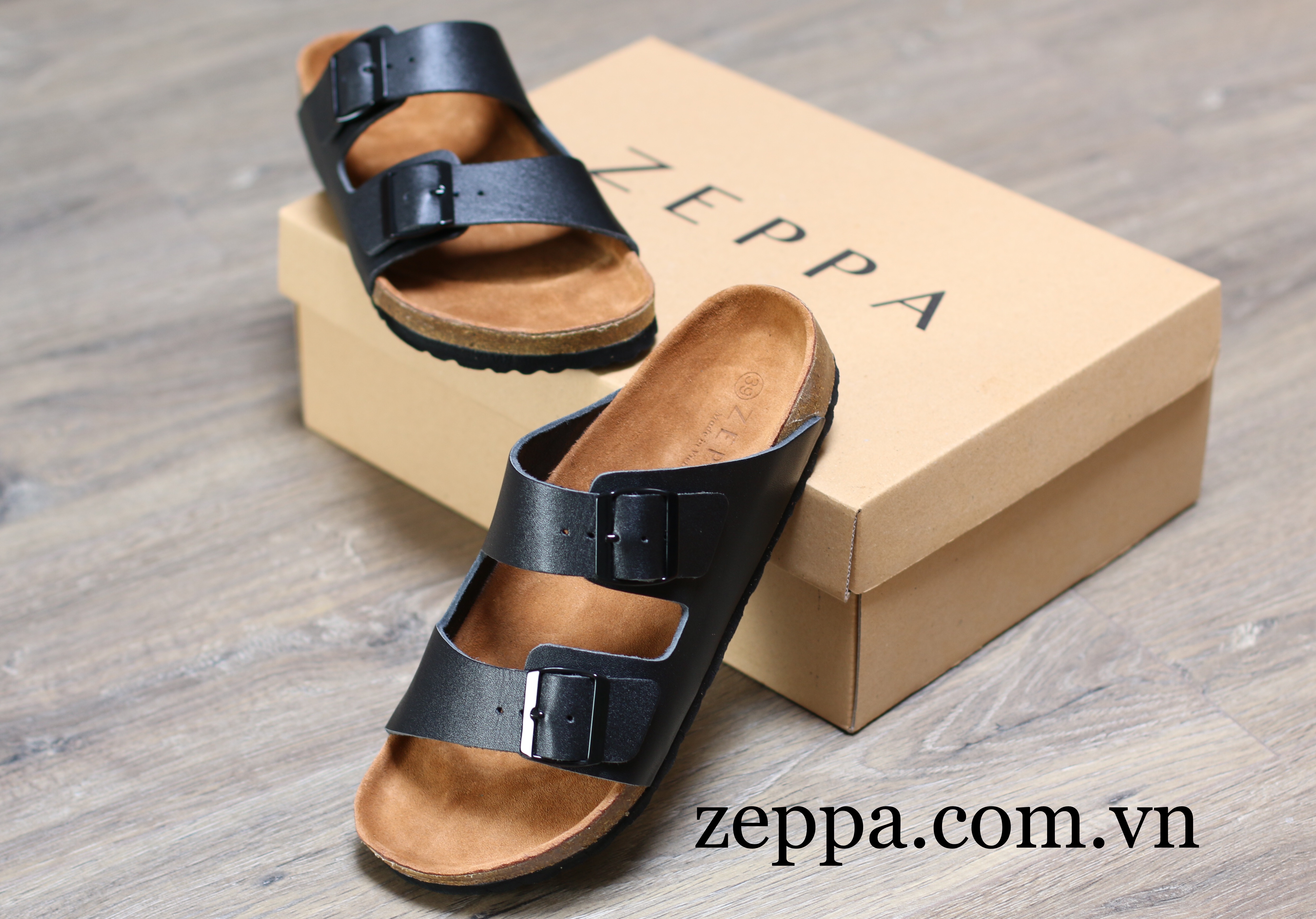 Zeppa chính hãng - da bò thật 100% - dép 2 quai ngang bản lớn màu đen ms: dd6 - dép đế trấu da bò unisex