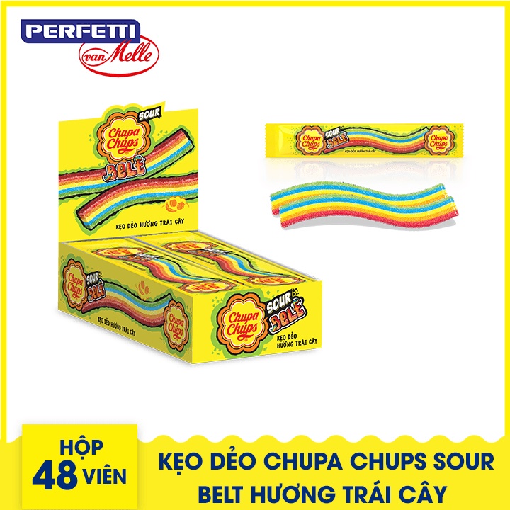 Kẹo chupa chups cầu vồng sour belt hộp 48 dây, 384g