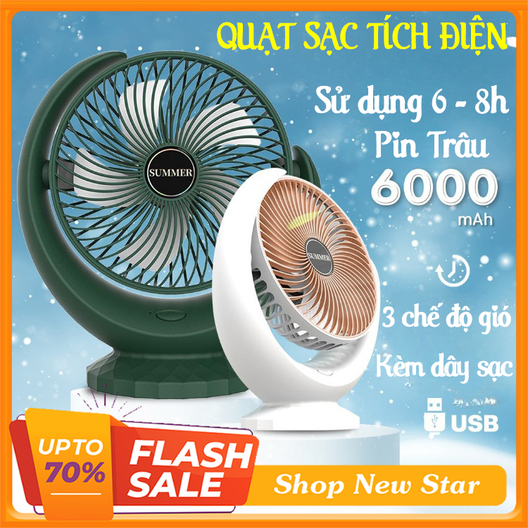 Quạt Tích Điện Cỡ Lớn - Quạt Mini Sạc Điện Để Bàn, Quạt Sac Pin Cầm Tay Tuỳ Chỉnh 3 Cấp Độ Siêu Mát Hàn Quốc (Nhiều Màu)