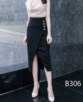 chân váy bút chì dáng dài xẻ trước