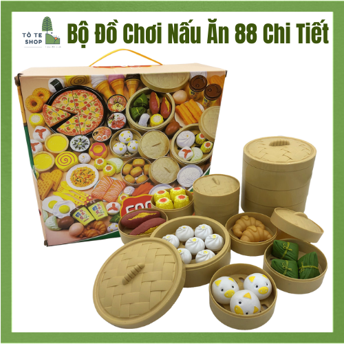 Bộ đồ chơi nấu ăn cho bé 88 chi tiết, Đồ chơi nấu ăn cho bé gái 88 chi tiết, Bộ đồ chơi nấu ăn mini làm tự nhựa ABS nguyên sinh an toàn, bé tập nấu ăn, Dimsum.