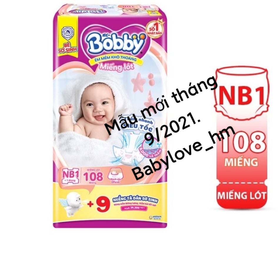 Bọc túi đen, che tên - cộng 9 miếng tã dán xs - miếng lót sơ sinh bobby nb1 108 miếng