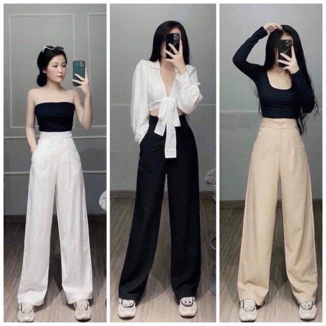 Quần culottes đũi dáng dài quần ống rộng siêu Hot