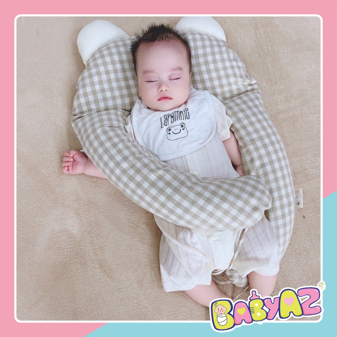 Gối chữ u cho bé, gối ôm ngủ chống méo đầu giật mình, chặn bông cho bé sơ sinh BabyAZ.