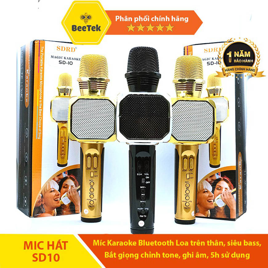 Mic hát karaoke bluetooth không dây sd-10 -mua mic hát karaoke bluetooth không dây cao cấp 3in1 mic karaoke + loa, điều chỉnh được bass treble ấn tượng hay rõ.