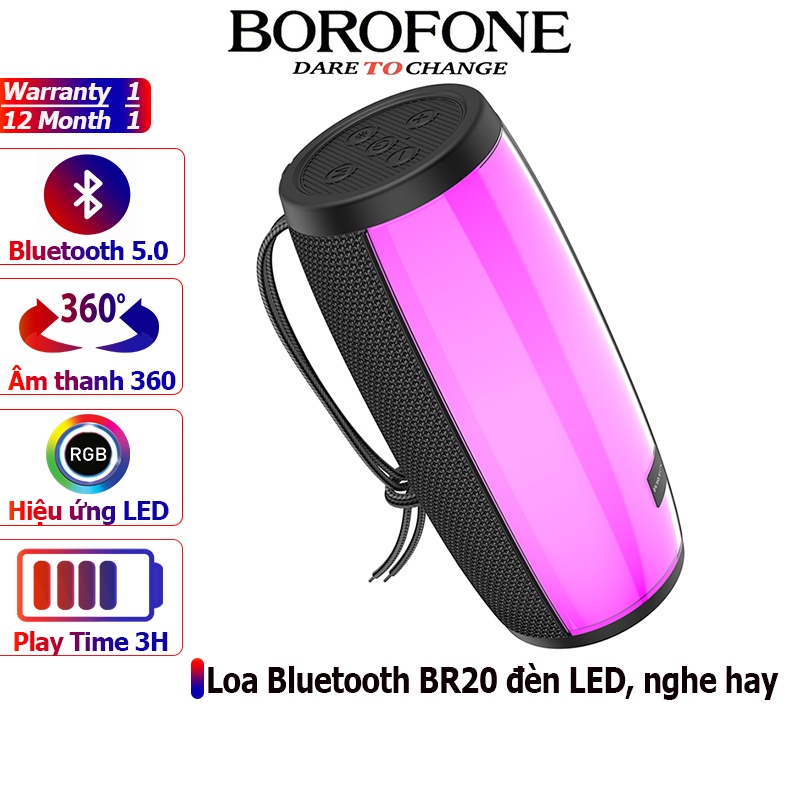 Loa di động không dây BOROFONE BR20 - Loa Bluetooth với hiệu ứng LED âm thanh sống động tùy biến theo âm nhạc kết nối BT5.0 nhanh nhạy