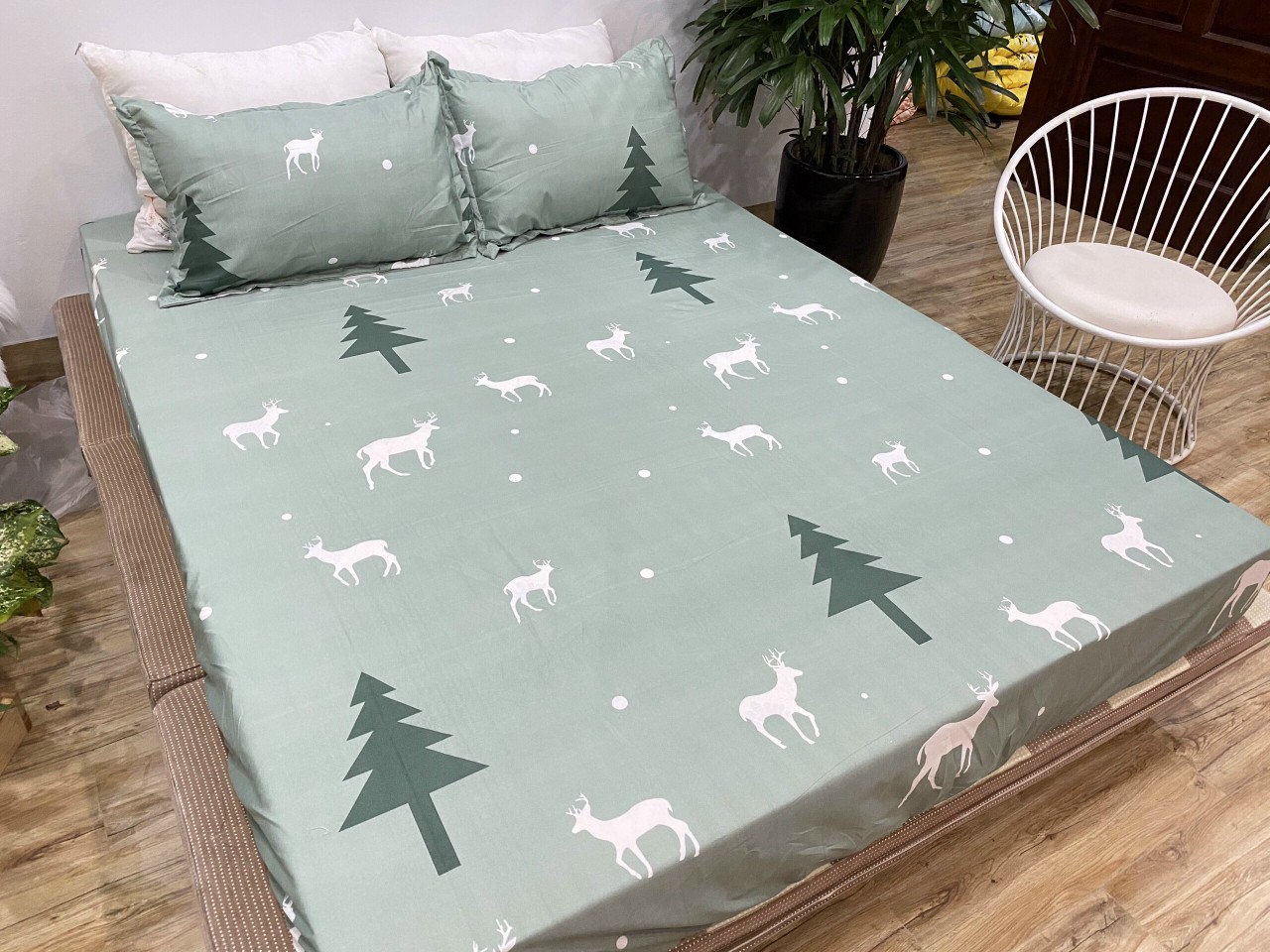[HN] ga giường chống thấm mẫu Tuần Lộc Xanh chất liệu Cotton cán TPU bảo vệ nệm không bị ẩm mốc xuống cấp [size: m2/m6/m8/2m2]