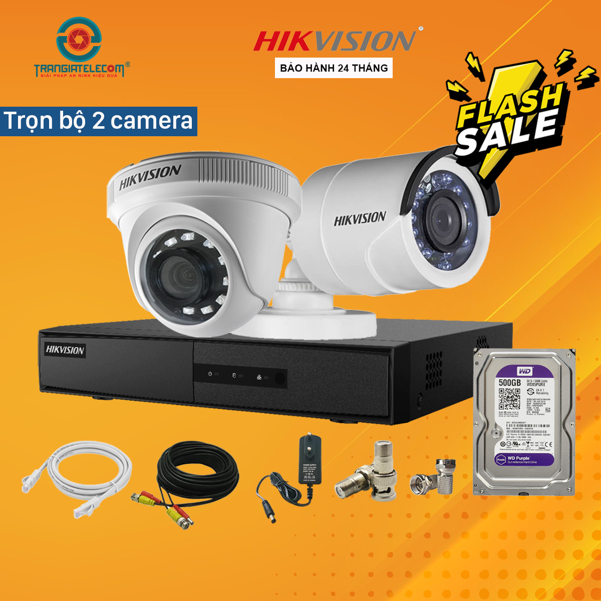 Trọn bộ camera giám sát 2 mắt hikvision 2.0mp full hd - trangiatelecom