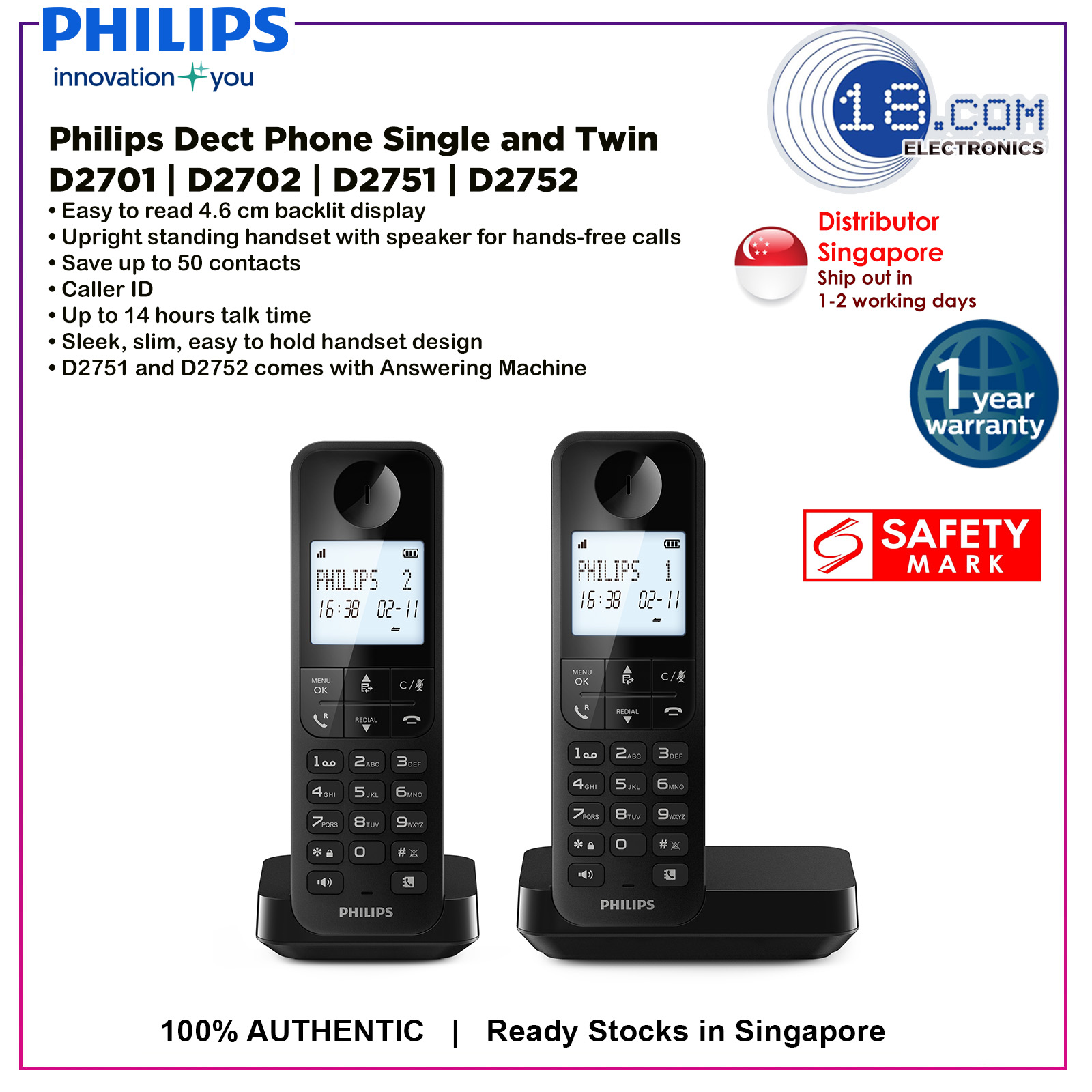 Philips Cordless Phone D1601, D1611, M4701, M4702