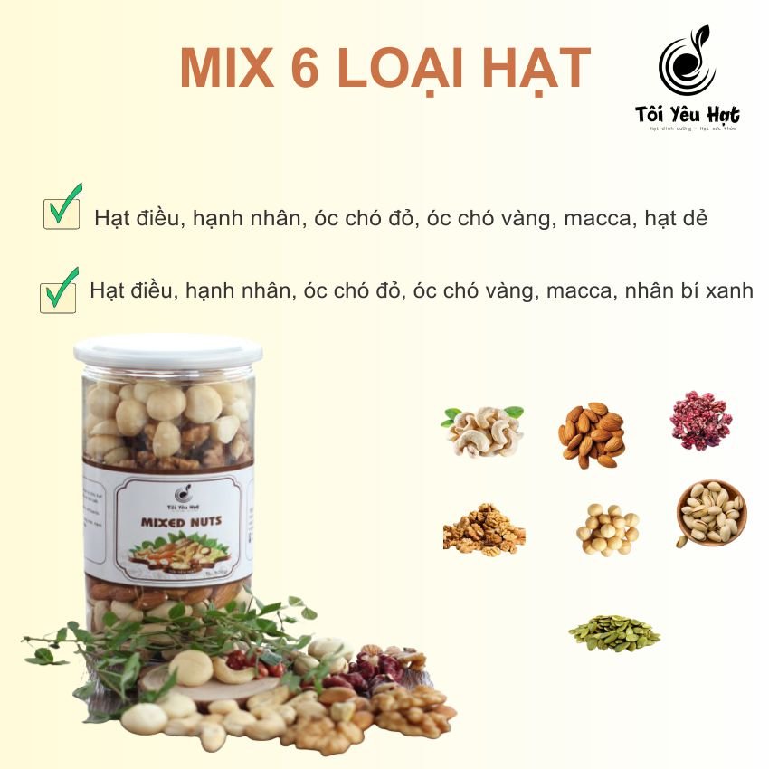 Mix hạt 5 loại Mix 6 loại hạt, hàng nhập Khẩu Loại 1, tốt cho sức khỏe bà bầu, thai nhi, ăn kiêng lành mạnh, healthy Tôi Yêu Hạt