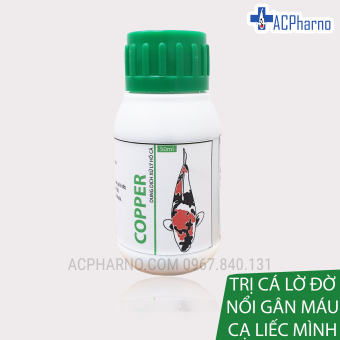 Thuoc trị chữa ngứa cạ mình, nổi gân máu, tuột nhớt ( đỏ mình  chỉ đỏ ) liếc mình xuống đáy hồ phóng nhảy khỏi hồ nằm đáy lờ đờ dành cho cá koi. Thuoc xanh Copper CX247