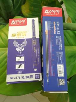 Hộp 12 bút Gel tẩy xóa được Aodemei 3176, Hộp  20 ruột Gel tẩy xoá Aodemei Mực Xanh