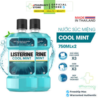 Bộ 2 chai nước súc miệng Listerine Cool Mint diệt khuẩn giữ hơi thở thơm mát 750ml