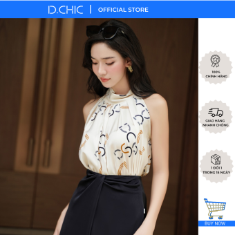 Áo lụa in logo cổ xếp ly D.CHIC MS: 1812307