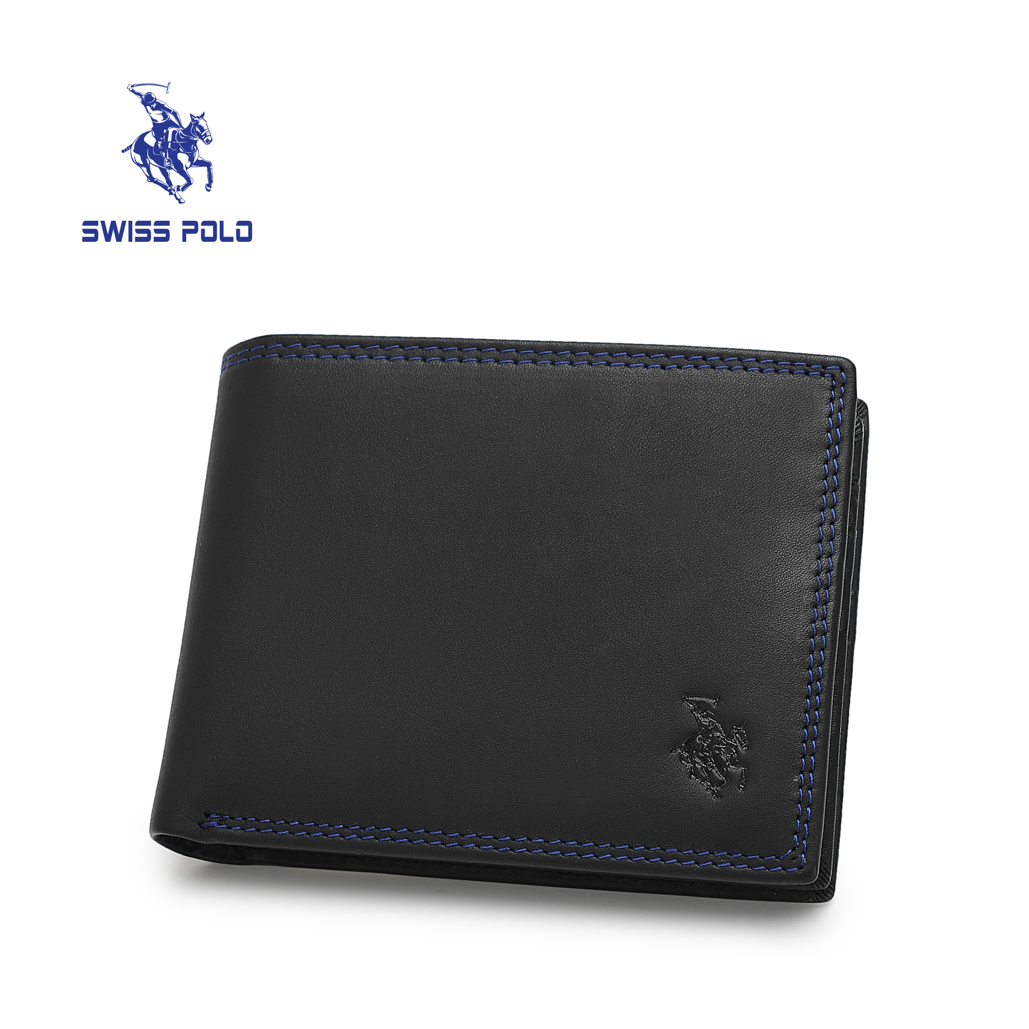 SWISS POLO Genuine Leather RFID Short Wallet SW 181-3 BLACK