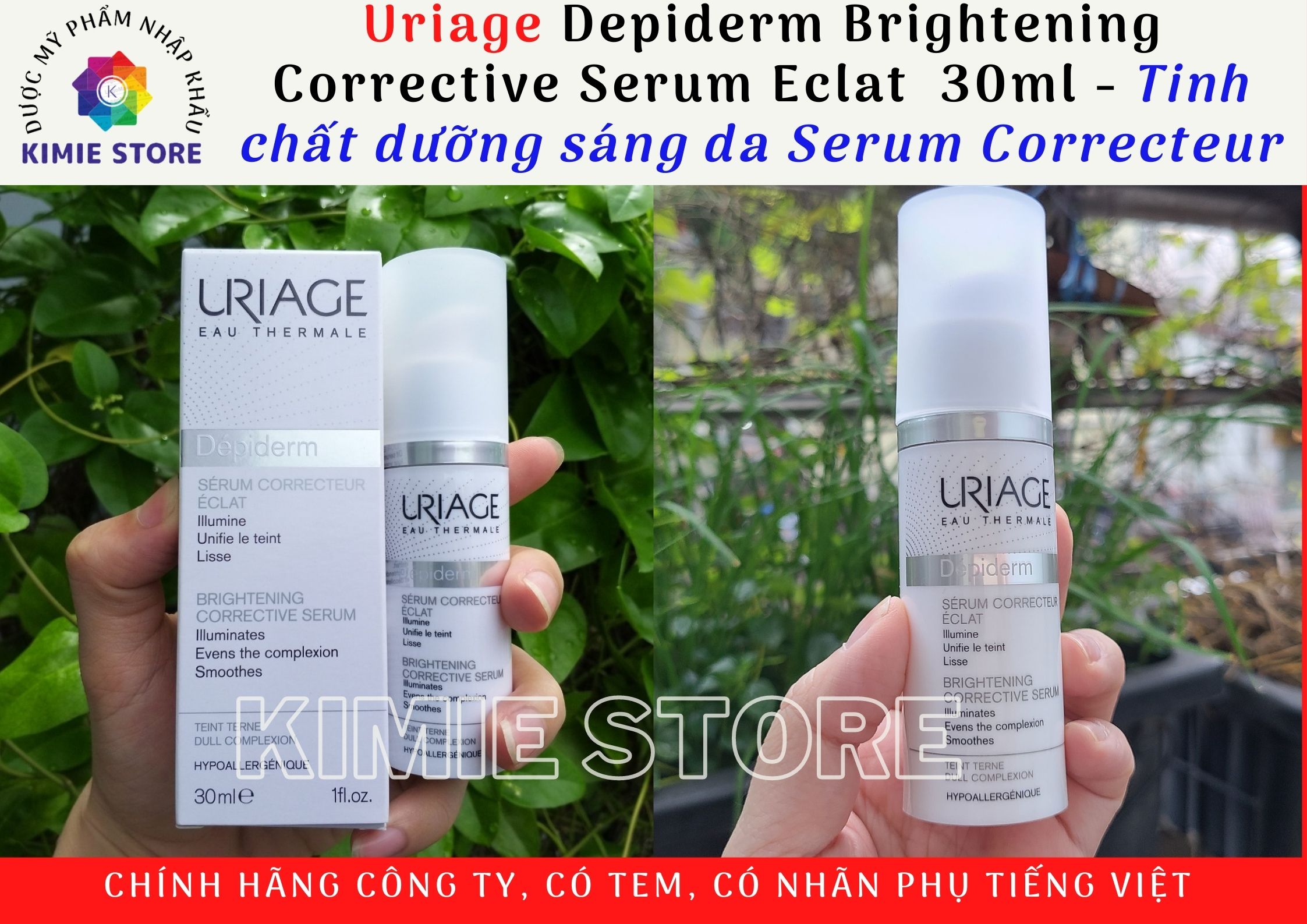 [TEM NHẬP KHẨU] Uriage Depiderm Brightening Corrective Serum  30ml - Tinh chất dưỡng sáng da Serum Correcteur Eclat