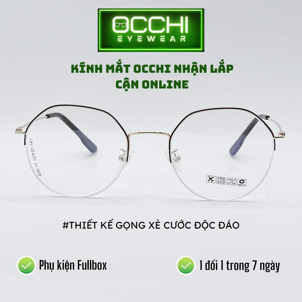 Gọng kính cận nam nữ chất liệu kim loại mảnh thiết kế mắt xẻ cước thời trang