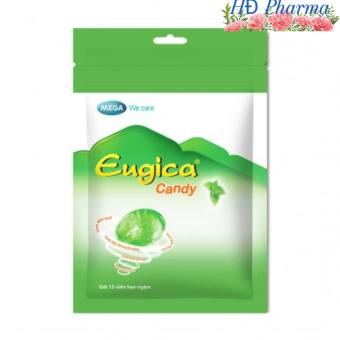 Kẹo ngậm ho Eugica túi 15 viên. Eugica candy giúp giảm ho, đau rát họng