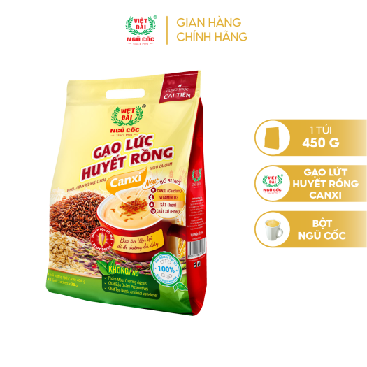 Bột ngũ cốc Gạo lức huyết rồng Canxi Việt Đài túi 450g