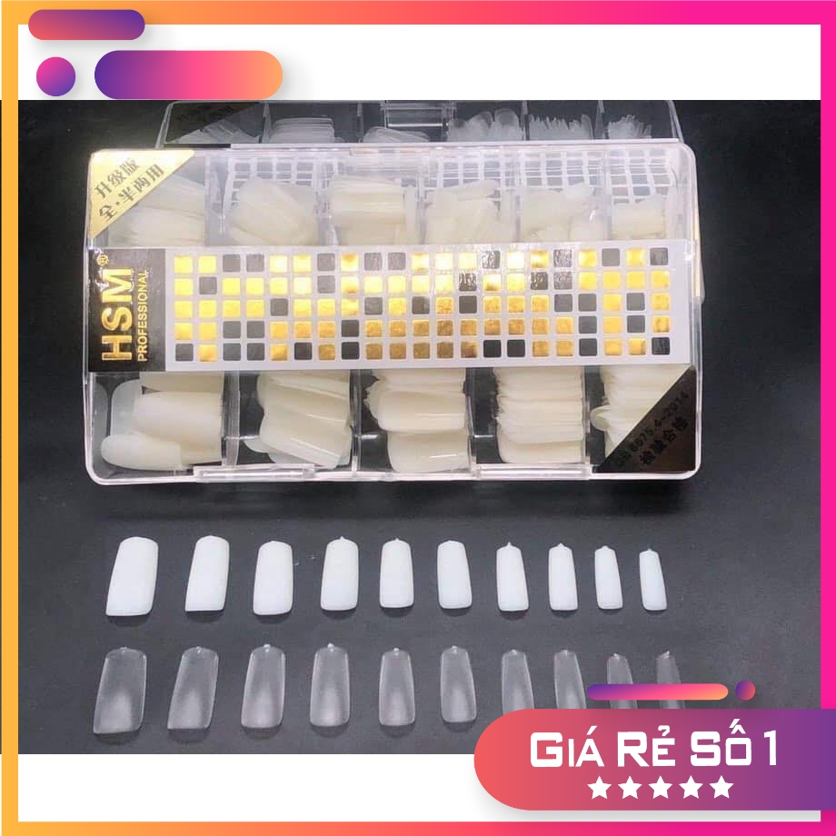 Móng úp hsm nhám sẵn - hộp 500 móng - đủ size - phom vuông đục - vuông trong - sugar nails