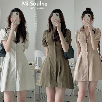Đầm Váy Sơ Mi Thắt Eo Tay Bồng MISOUL, Váy Sơ Mi Nữ xinh xắn Hàn Quốc thiết kế cao cấp 103