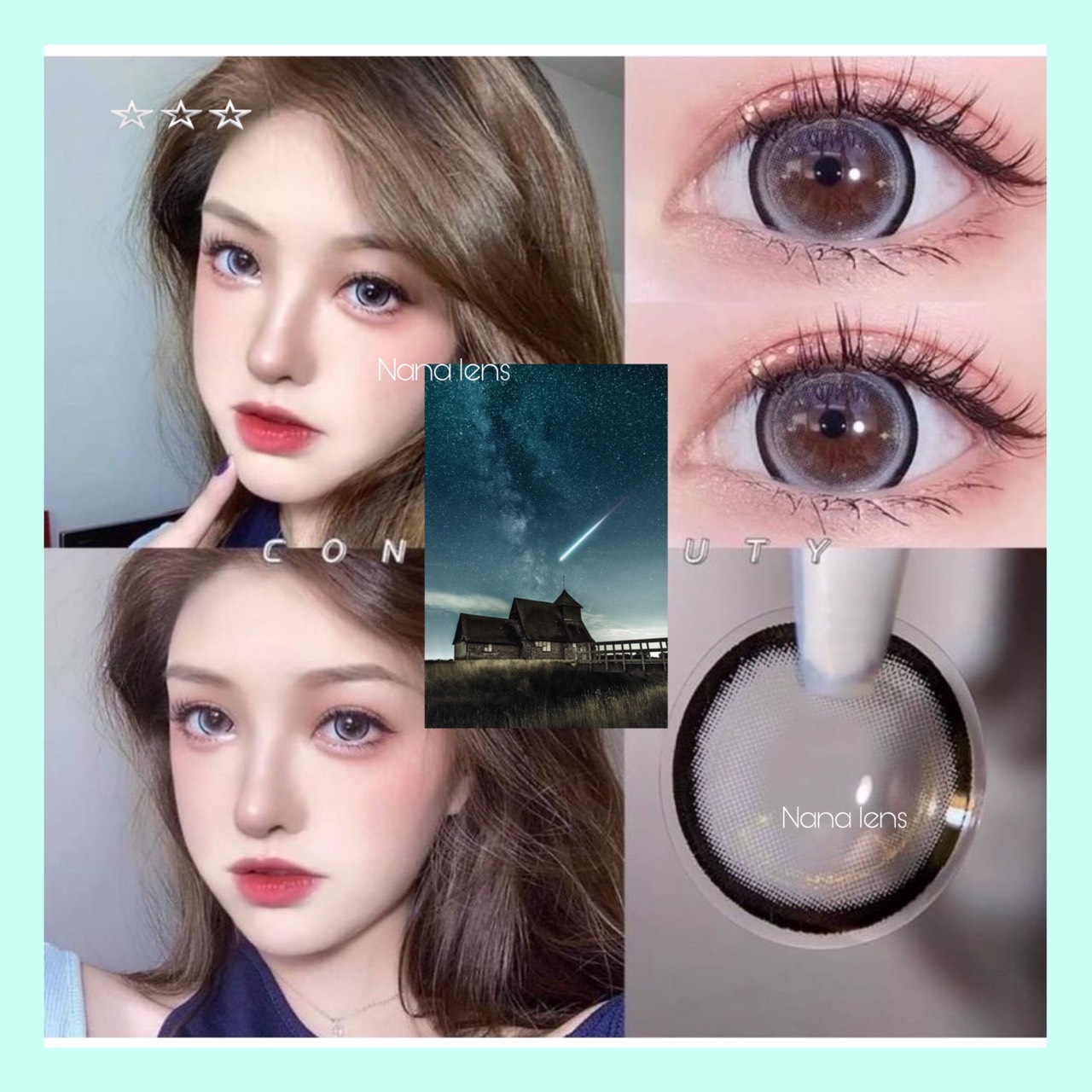 [Mẫu mới] Mẫu lens mắt màu xám viền đen giãn tròng 14.5mm ( chỉ có 0 độ) dòng lens dùng 12 tháng