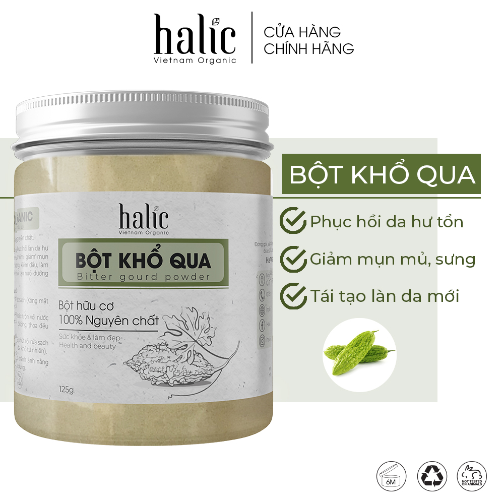 Bột Mướp Đắng nguyên chất Halic Organic 125G đắp mặt nạ giảm mụn, mờ thâm nám, chống lão hóa và se khít lỗ chân lông
