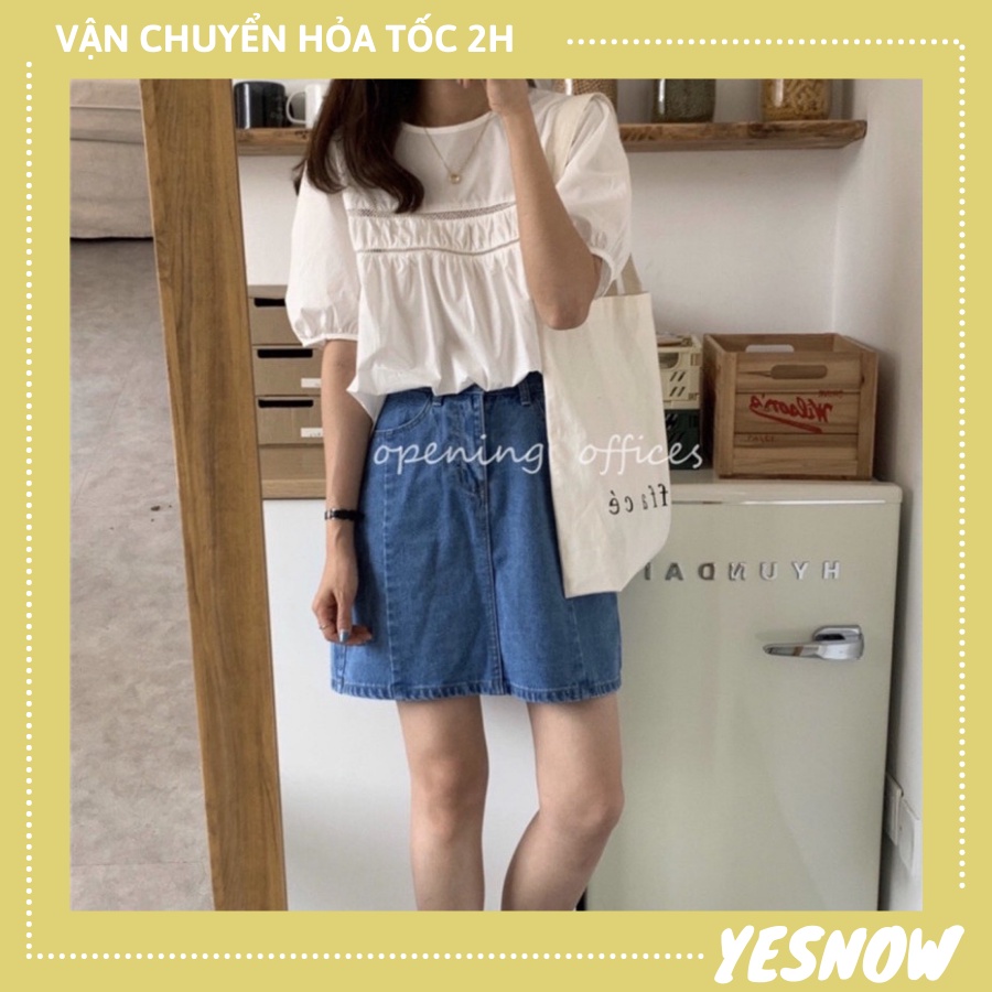Áo babydoll tay bồng hai hàng ren - Áo babydoll cách điệu - Áo babydoll tiểu thư 2 màu be, trắng siêu xinh