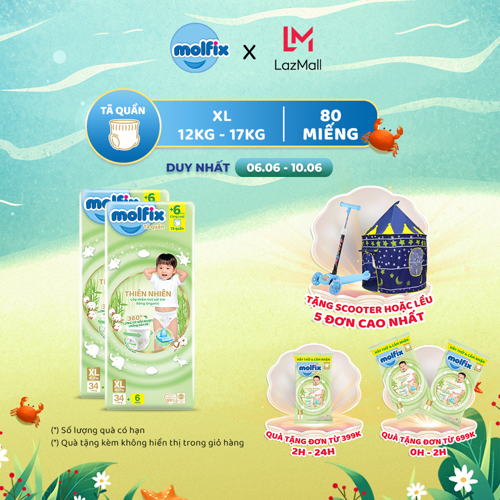 Combo 2 tã/bỉm quần moflix thiên nhiên jumbo xl - 2 gói 80 miếng
