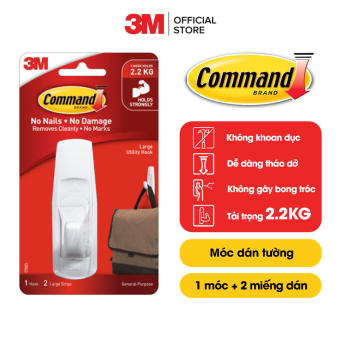 Móc dán tường Command 3M Vỉ 1 cái chịu lực 2.2kg - Độ bền cao, bám cực chắc, tháo cực dễ, không khoan đục, không bong tróc, không gây hại bề mặt 17003