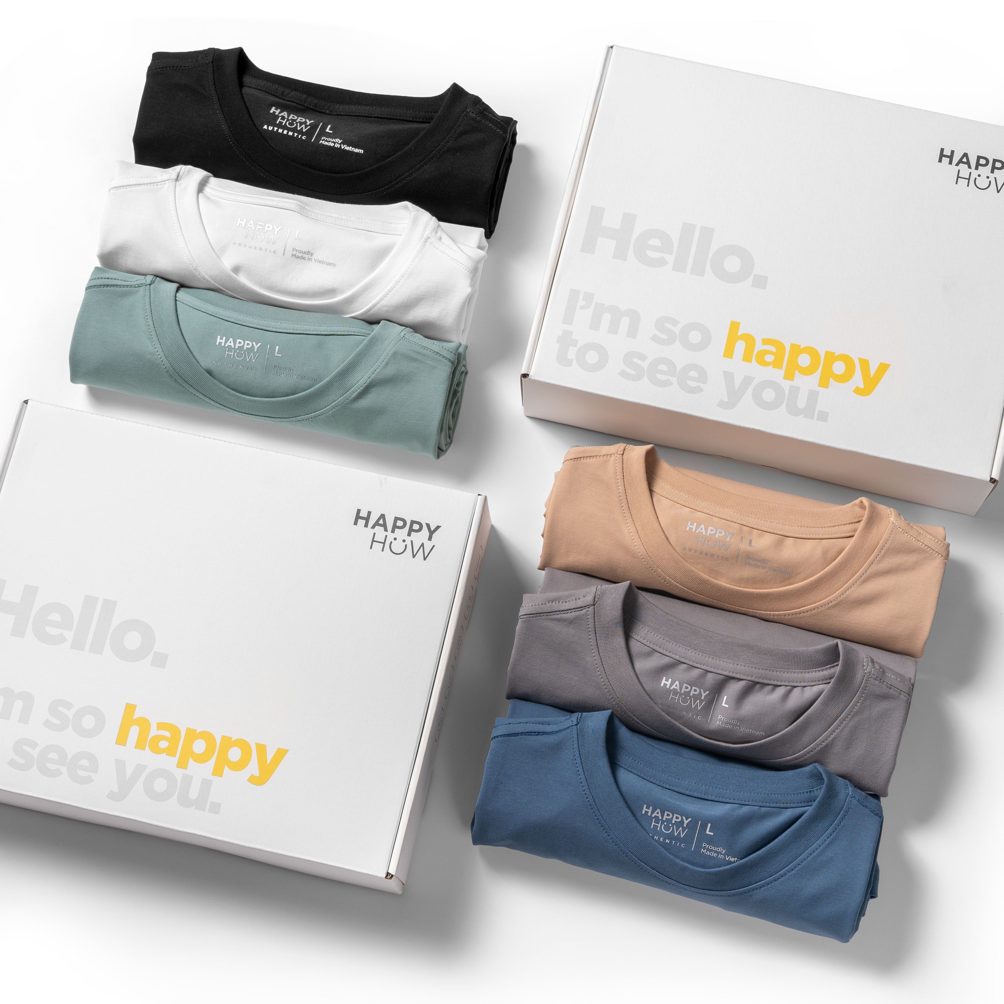 [Hoàn Tiền 15%] Áo thun nam cổ tròn HappyHow, Chất liệu Cotton co giãn 4 chiều dày dặn, Form regular fit