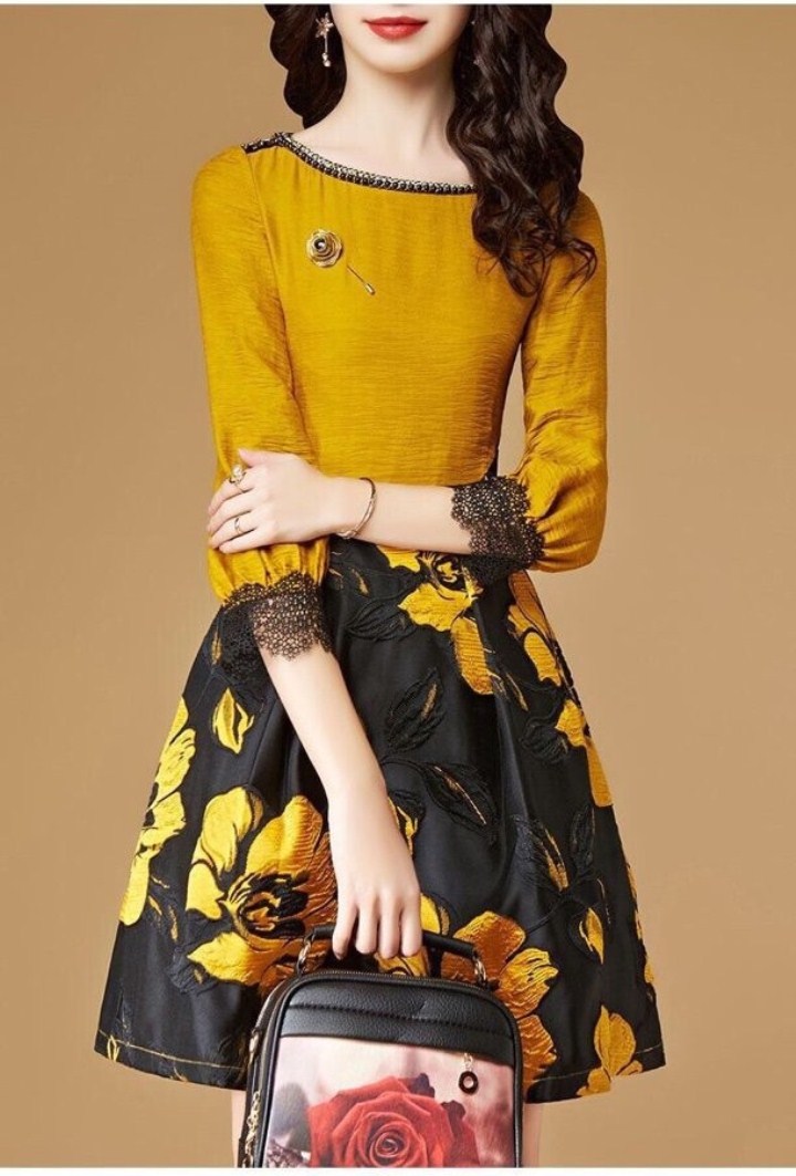 [HCM]ĐẦM XOÈ QUÝ BÀ ĐUÔI CÁ HOẠ TIẾT HOA BEYEU1688 - BY3287B