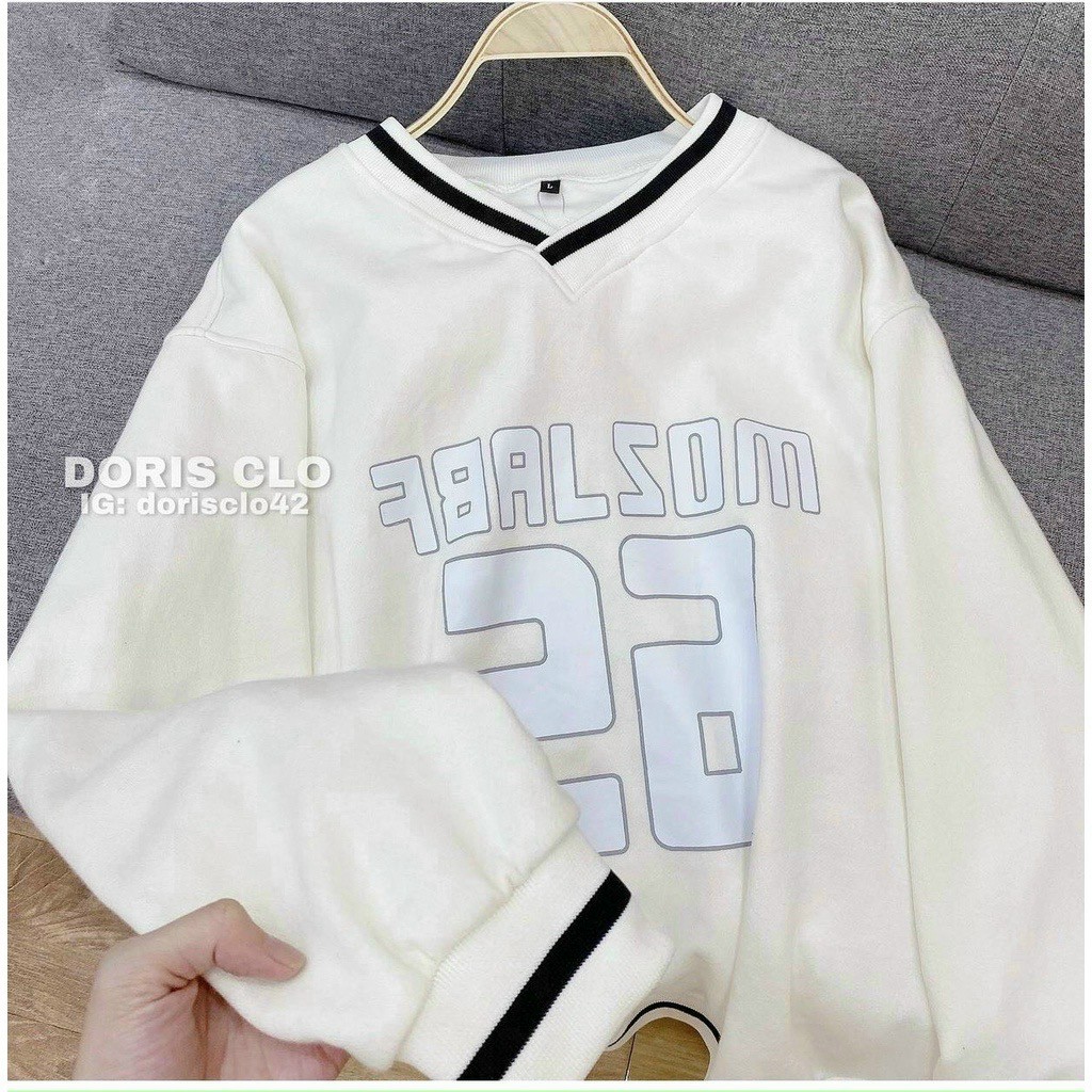 Áo sweater nỉ cổ tim unisex in số 26 tay phồng dễ phối đồ kiểu hàn quốc