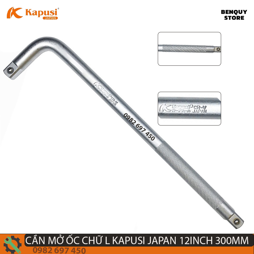 Cần siết chữ l kapusi japan 1/2" 300mm cần mở ốc chữ l, tay siết lực cong dạng chữ l vặn đầu tuýp đầu khẩu.