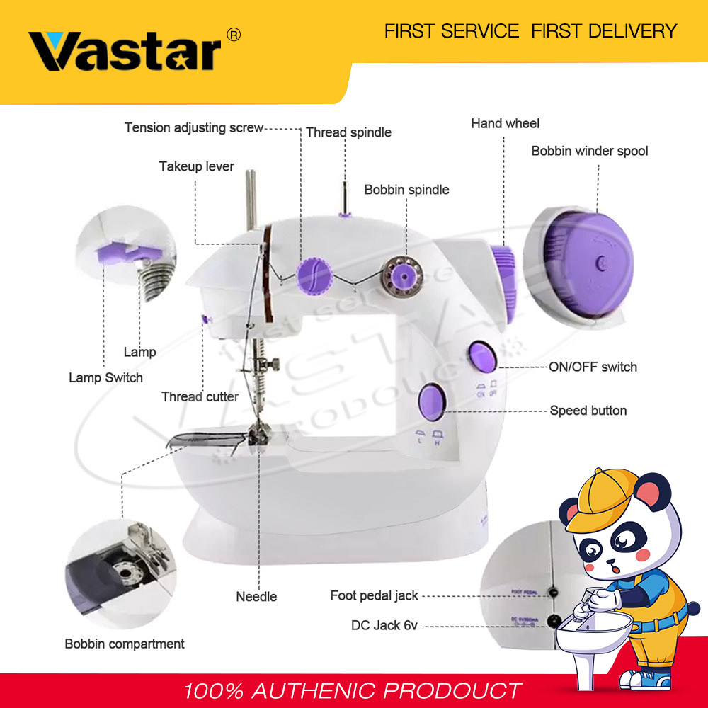 Máy May Vastar, Chế Tạo Điện Máy Sửa Chữa Dự Án Mini Máy May Gia Dụng Di Động DIY Cho Người Mới Bắt Đầu Trẻ Em Điều Chỉnh Được Tốc Độ Gấp Đôi & Chỉ Kép Với Đèn Bàn Đạp Chân Và Máy Cắt