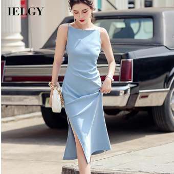 IELGY Đầm Dài Thiết Kế Một Vai Đơn Giản Mùa Hè Mới Kiểu Pháp Cho Nữ