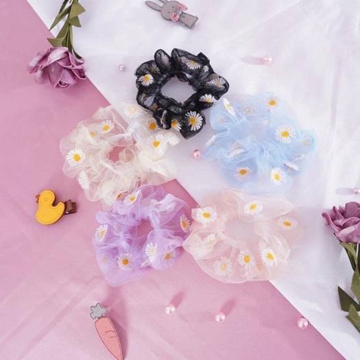 Dây buộc tóc, cột tóc vải scrunchies HOA CÚC siêu đẹp