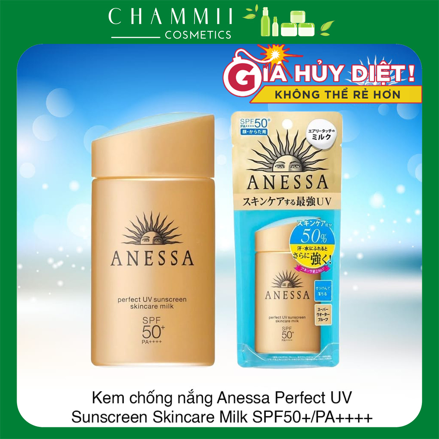 Kem chống nắng Nhật Bản Anessa Perfect UV Sunscreen Skincare Milk 60ml SPF 50+/PA++++ bảo vệ da an toàn tới 12h