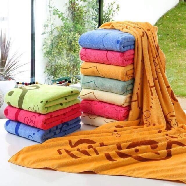 Khăn tắm gội 1m x 50cm hình Thú thấm nước không ra màu không xù lông Dùng được cho trẻ nhỏ