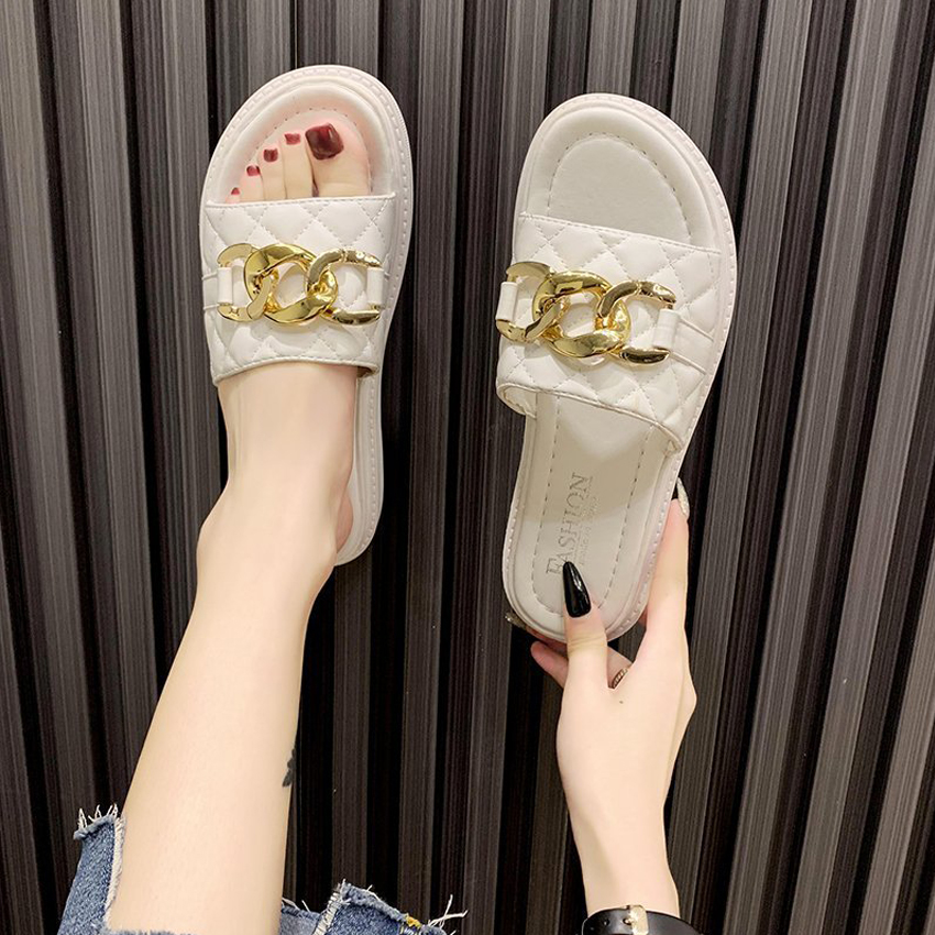 Dép lê nữ đế xuồng đẹp kiểu dáng thời trang móc xích đế độn cao 3,5cm Thời Trang Hà Thành