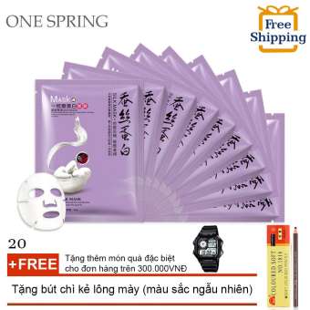 Bộ 20 Mặt Nạ Dưỡng Trăng Chiết Xuất Từ Tơ Tằm One Spring (TÍM) + Tặng bút chi kẻ lông mày ( Đơn hàng mỹ phẩm trên 300k tặng thêm 1 đồng hồ thể thao như quảng cáo 