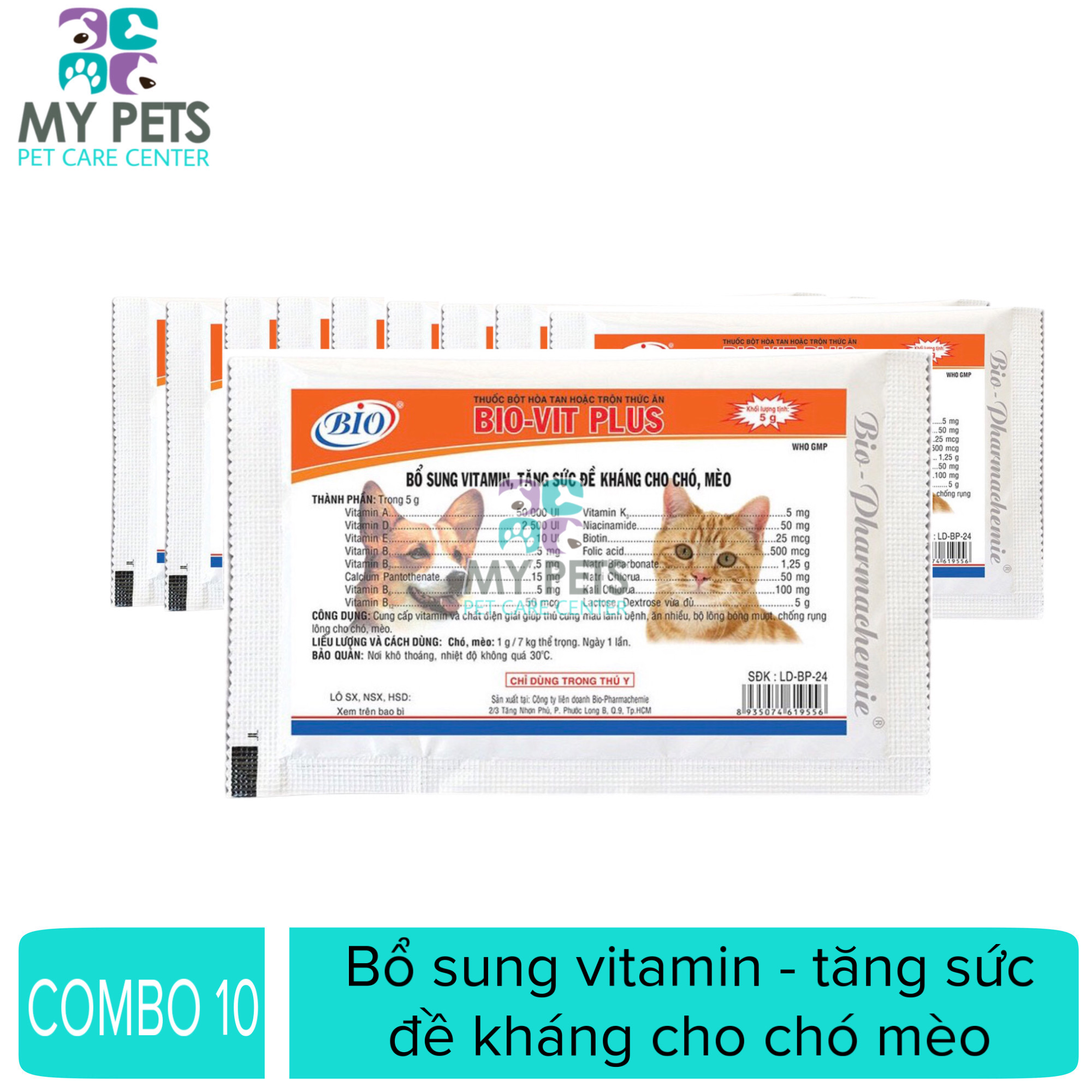 Thuốc bổ sung vitamin và tăng đề kháng chó mèo - 10 gói Bio-Vit Plus