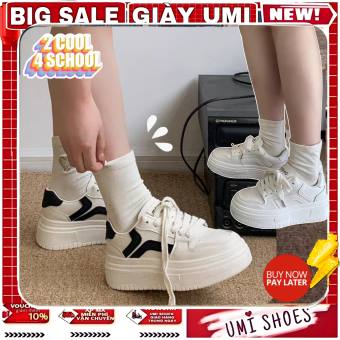Giày Thể Thao Nữ VECAO Màu Đen Trắng Đế Cao 5cm Mới Buộc Dây Hot Hàn Quốc Thời trang đi học đẹp xinh