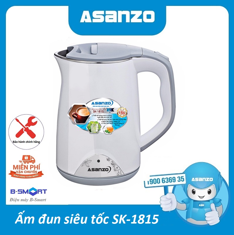 Bình đun siêu tốc 2 lớp asanzo sk-1815
