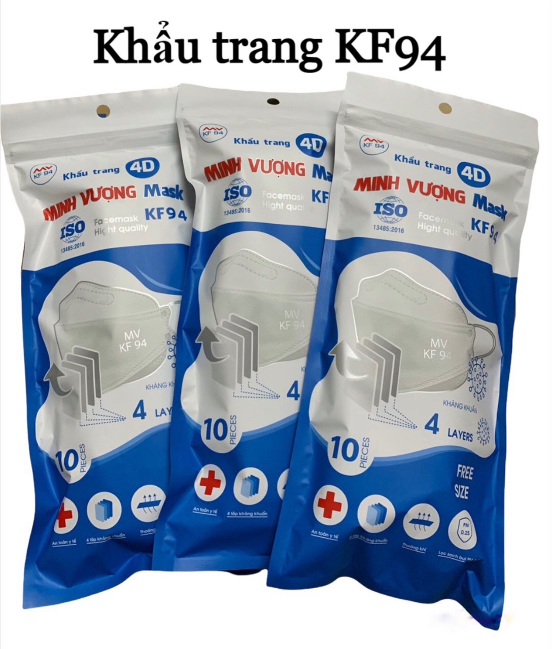 Khẩu trang 4d kf94 kiểu hàn quốc, túi 10 cái