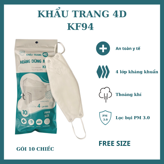 Set 100 Khẩu Trang KF94 Hoàng Dũng Mask 4D - Khẩu Trang Kháng Khuẩn, Chống Bụi Mịn